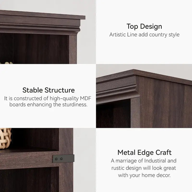 5-Tier Industrial Bookshelf Storage Rack with Cabinet - Tall Wall Bookcase