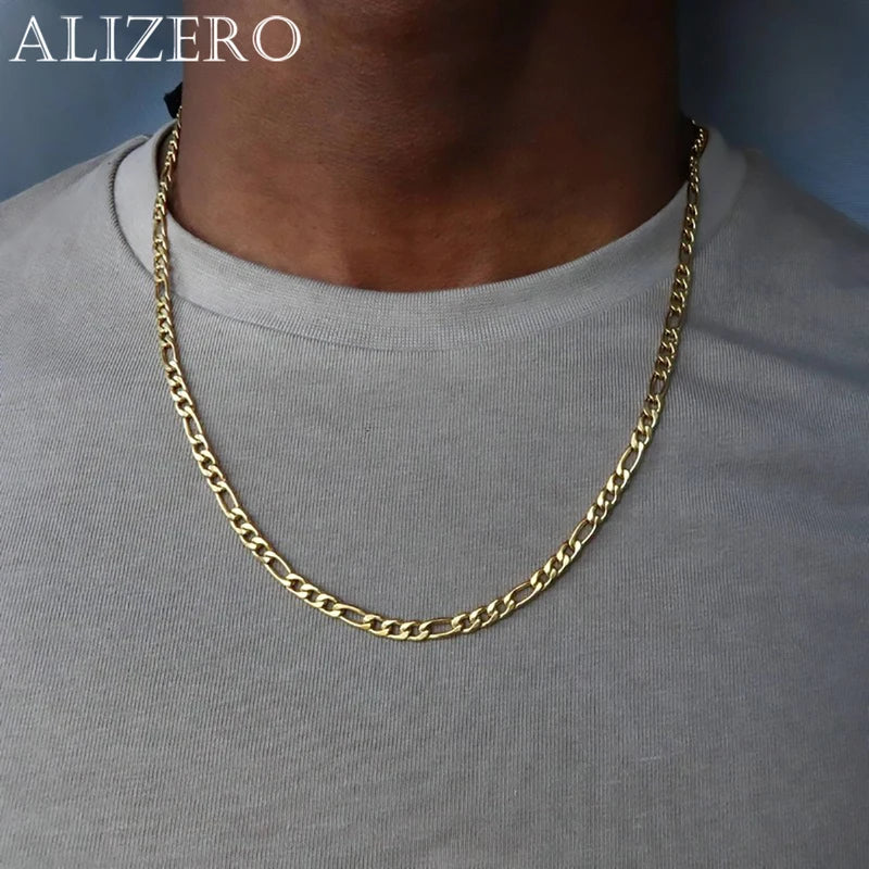 18K Gold Figaro Chain Necklace for Men Women Hip Hop Punk Jewelry 40-75cm
