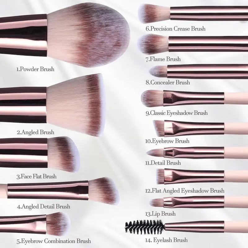 14-Piece Makeup Brush Set with LED Mirror - Travel Cosmetic Face & Eye Brushes