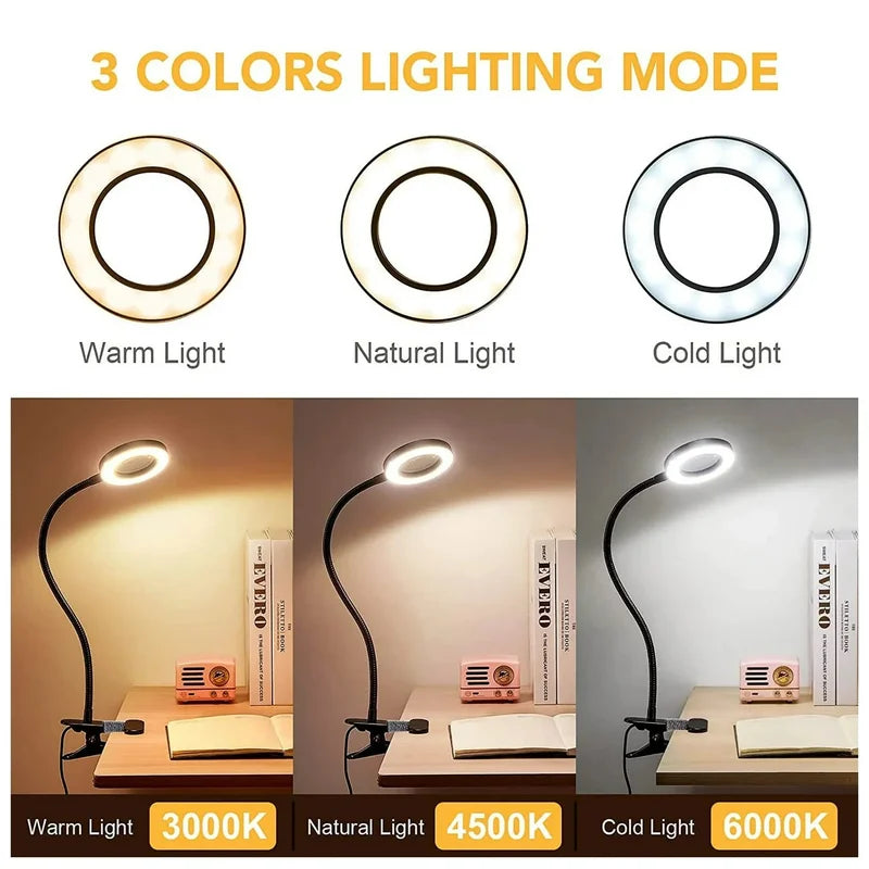 LED Clip-On Magnifying Desk Lamp 5X Magnifier Dimmable Adjustable Light