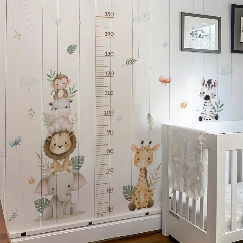 Children's Jungle Safari Growth Chart Sticker Removable Wall Decals for Nursery & Kids Room