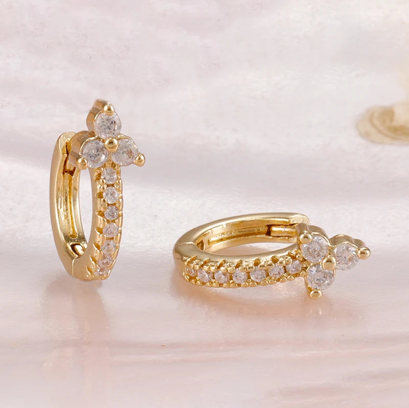 Sparkling Crystal Zircon Wheat Hoop Earrings Stainless Steel Gold Color Jewelry