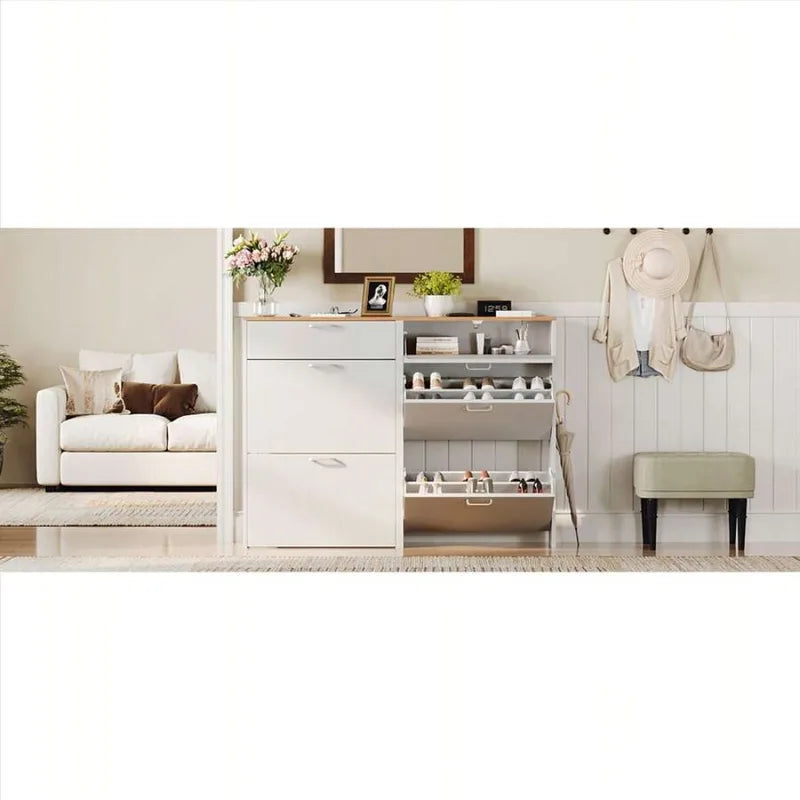 Slim Shoe Cabinet Storage for Entryway with 3 Drawers - White, Rustic Brown & Dark Rustic Oak Variants
