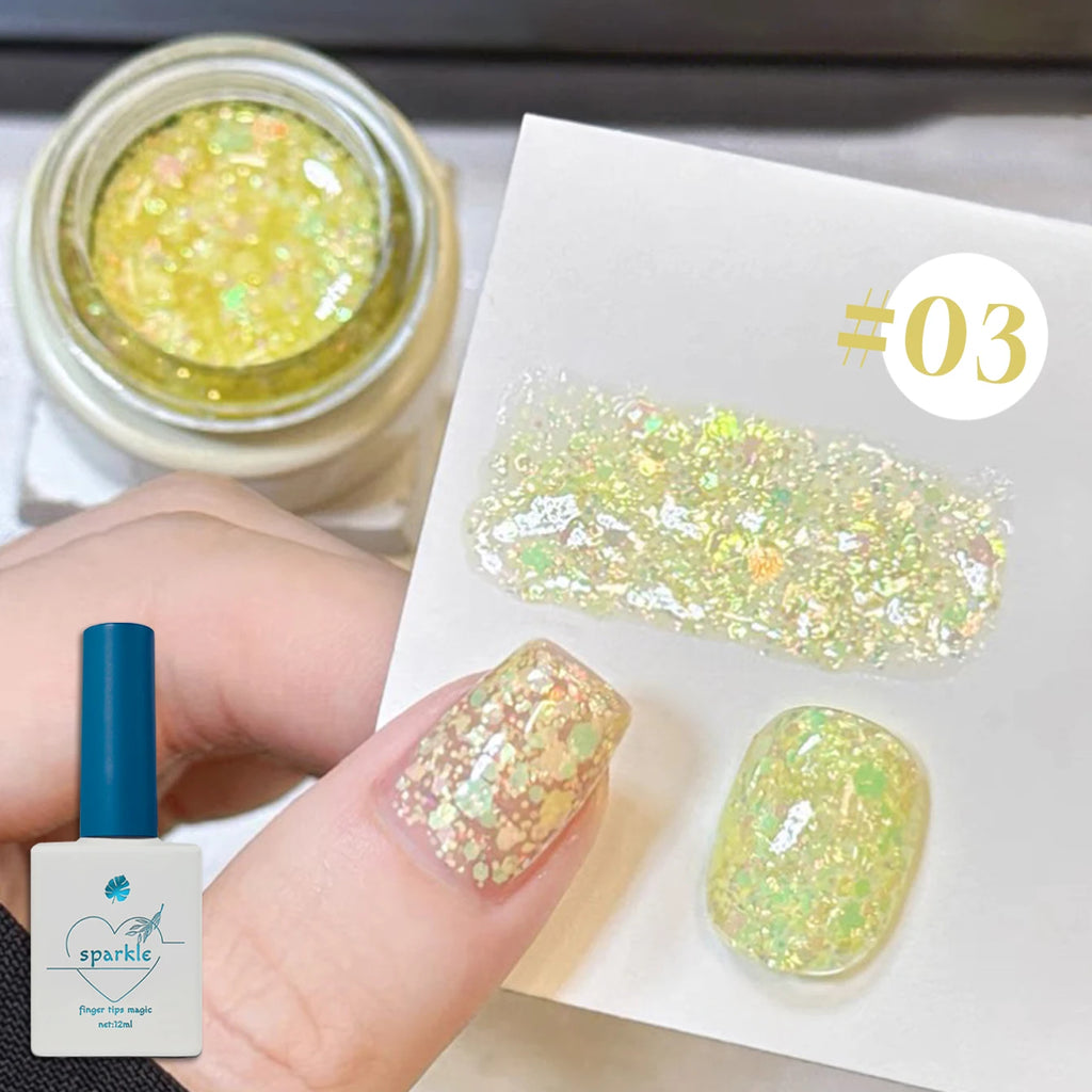 12-Piece Sparkling Gel Nail Polish Set with Glitter & Sequins - All Colors