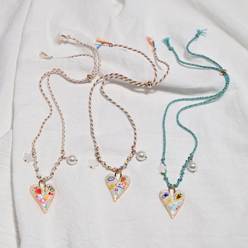 Handmade Knotted Rope Heart Pendant Necklace with Star Pearl for Women - Fashion Jewelry