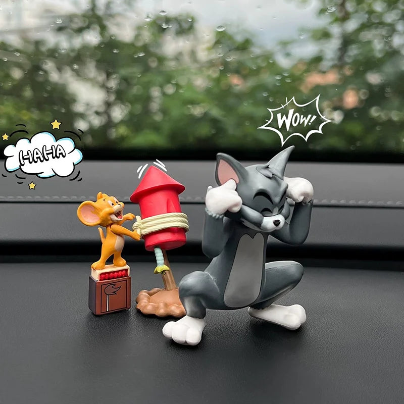 Kawaii Tom Jerry Cartoon Car Dashboard Ornament Mini Figure Decor Gift