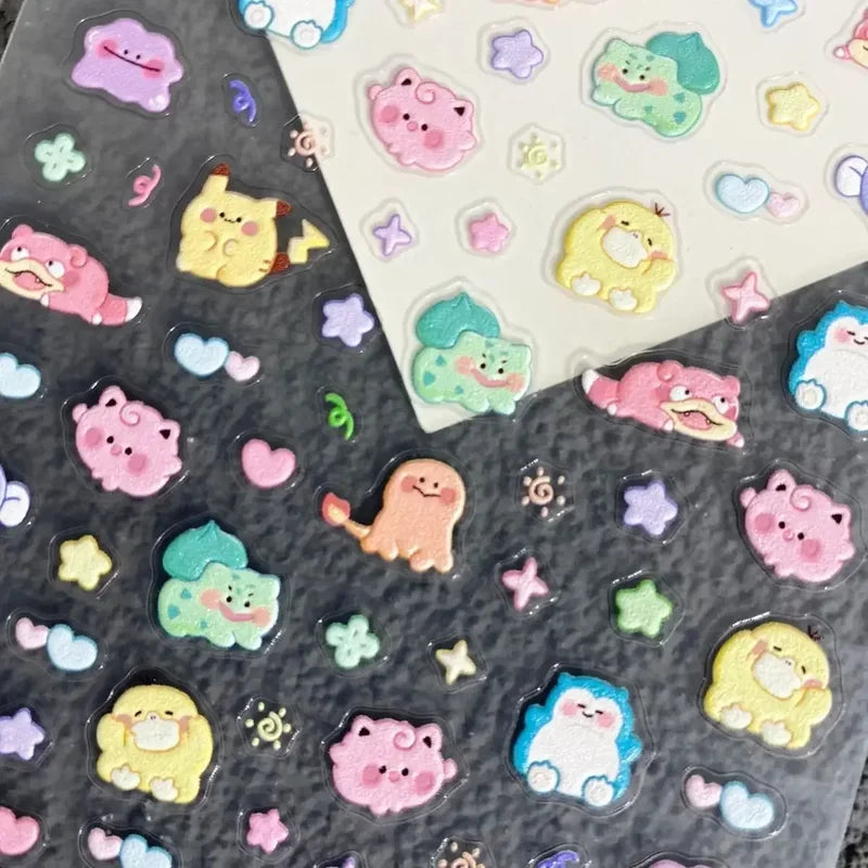 Pikachu Nail Stickers 5D Embossed Nail Art Decals for DIY Manicure & Phone Cases