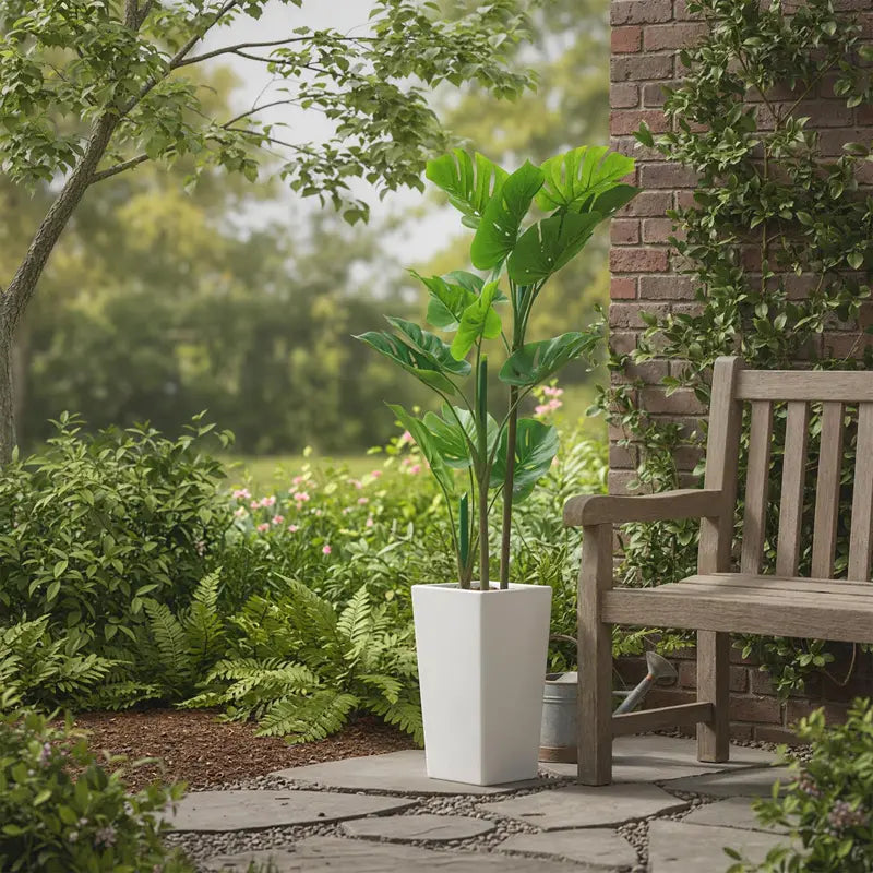 Artificial Monstera Tree with Tall White Planter - Indoor Faux Tropical Plant