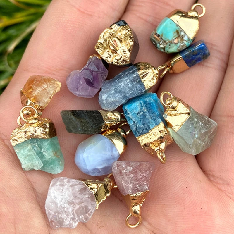 Natural Labradorite Agate Amethyst Raw Stone Charms for Jewelry Making 2PCS