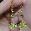 Green Rhinestone Opal Tassel Earrings for Women Fashion Daily Party Jewelry Gift