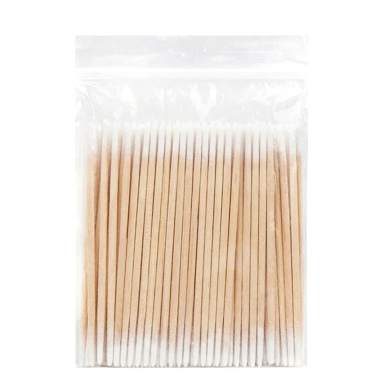 Disposable Micro Brush Set for Eyelash Extension Removal - 100 pcs Lint-Free Double-End Wood Cotton Swabs