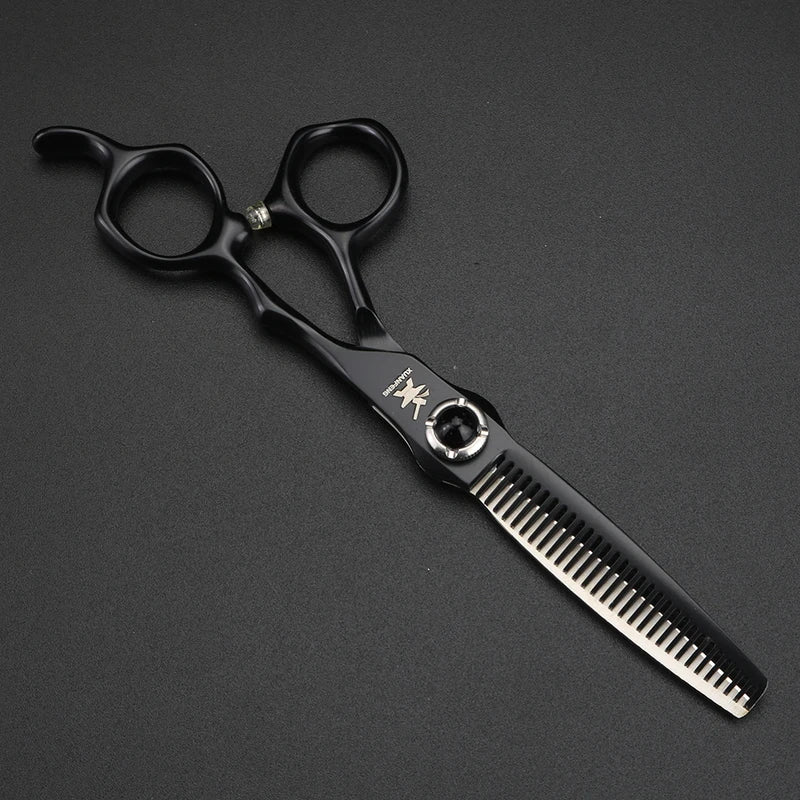 6-Inch Hair Cutting Scissors with Black Gemstone Handles, Professional Steel Thinning & Cutting Tool