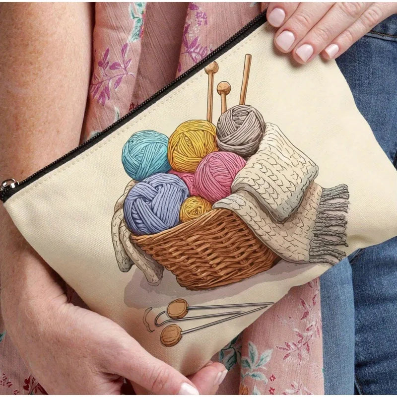 Yarn Pattern Makeup Bag - Travel Cosmetic Organizer with Zipper, Jewelry Storage