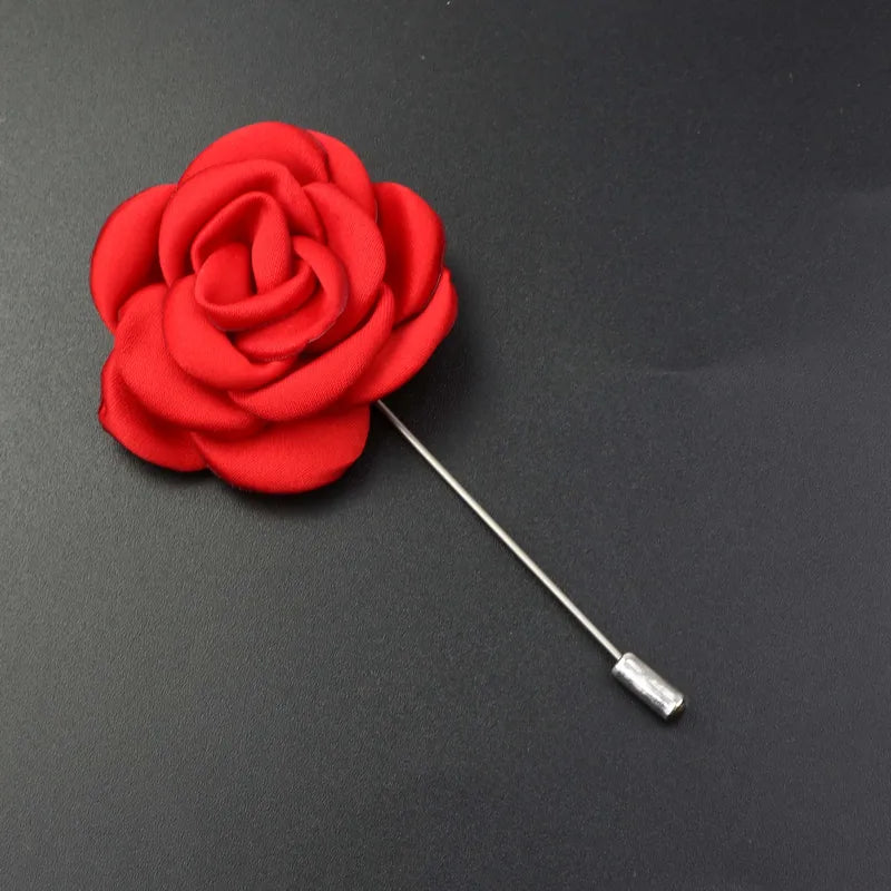 Men's Handmade Fabric Flower Brooch Floral Pin Corsage Lapel Wedding Accessory