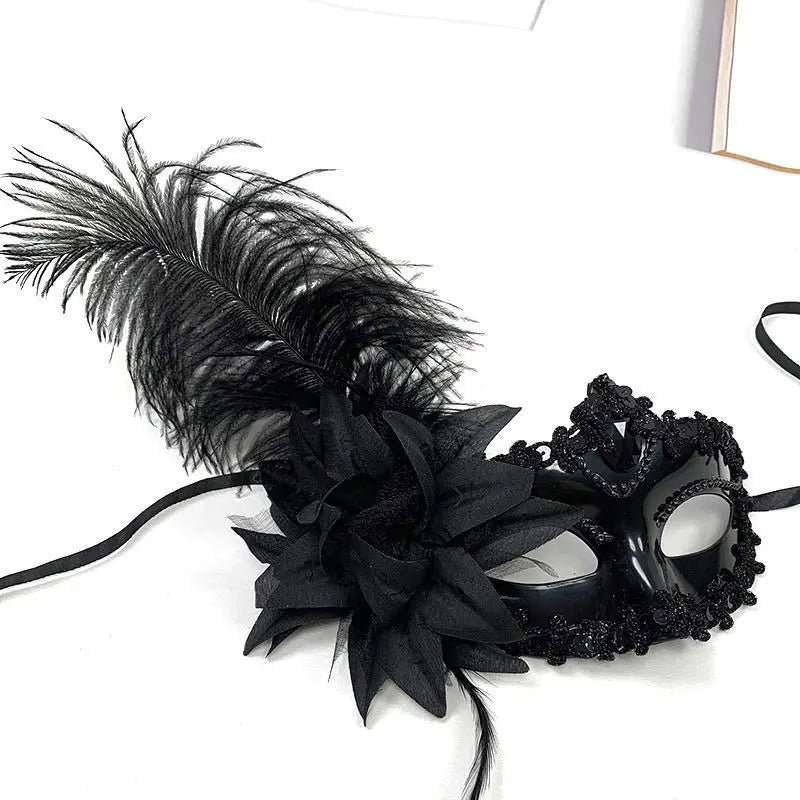 Halloween Masquerade Princess Mask with Feathers for Women Luxury Costume Party