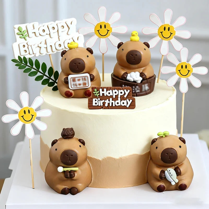 Capybara Cake Decorations Set - Kids Birthday Cake Topper & Ornaments