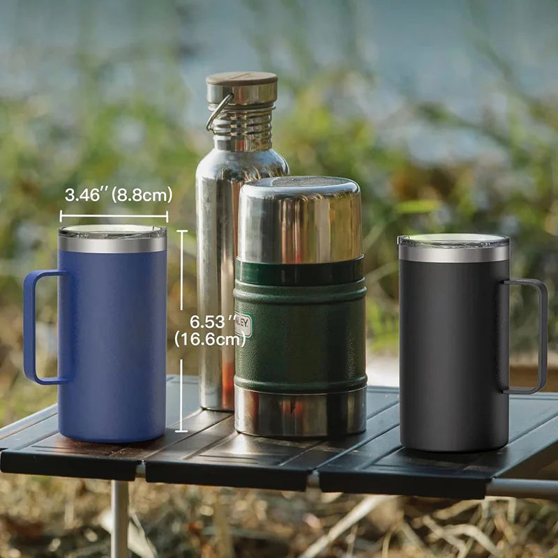 680ml Insulated Stainless Steel Coffee Mug with Handle and Leak-Proof Lid