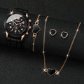 Women’s Fashion Quartz Watch Set with Silicone Band and Jewelry Accessories 5-6PCS