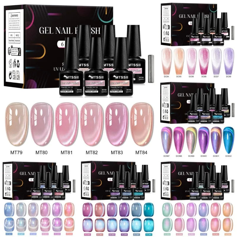 7-Piece Magnetic Gel Nail Polish Set with Magnetic Rod - Semi-Permanent UV Varnish
