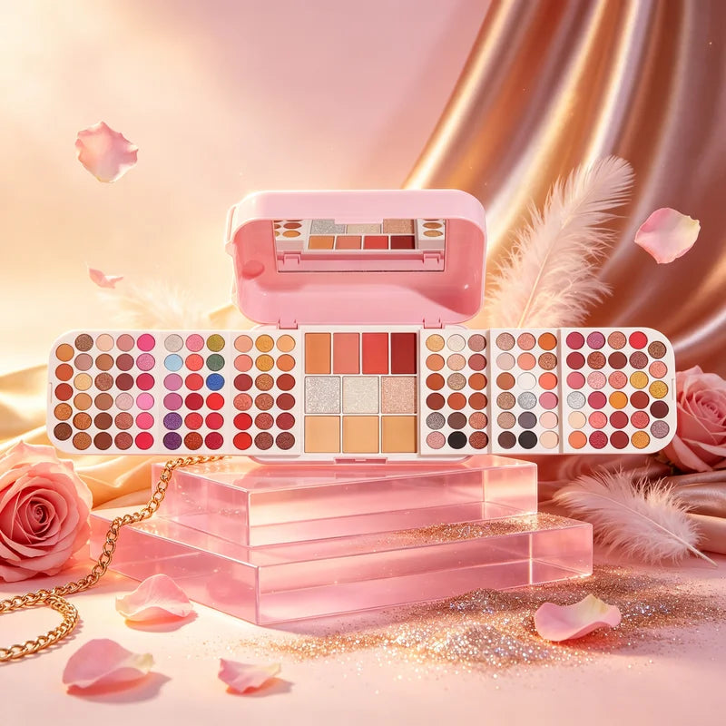 Portable Makeup Palette with Mirror - Travel Cosmetic Set for Women