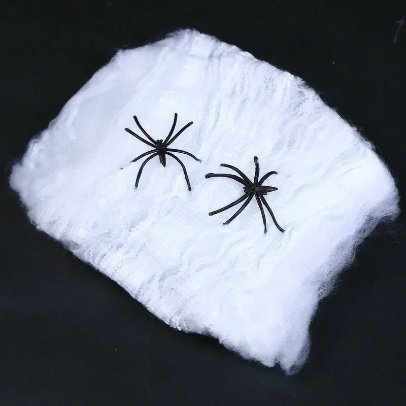 Halloween Elastic Spider Web with Spider Horror Yard Decor - Faux Props for Haunted House