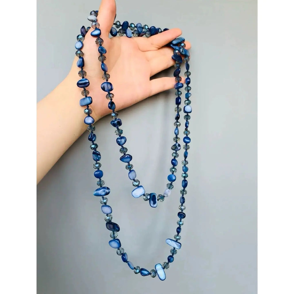 Colorful Shell Crystal Necklace - Hand Woven Vacation Style Long Necklace