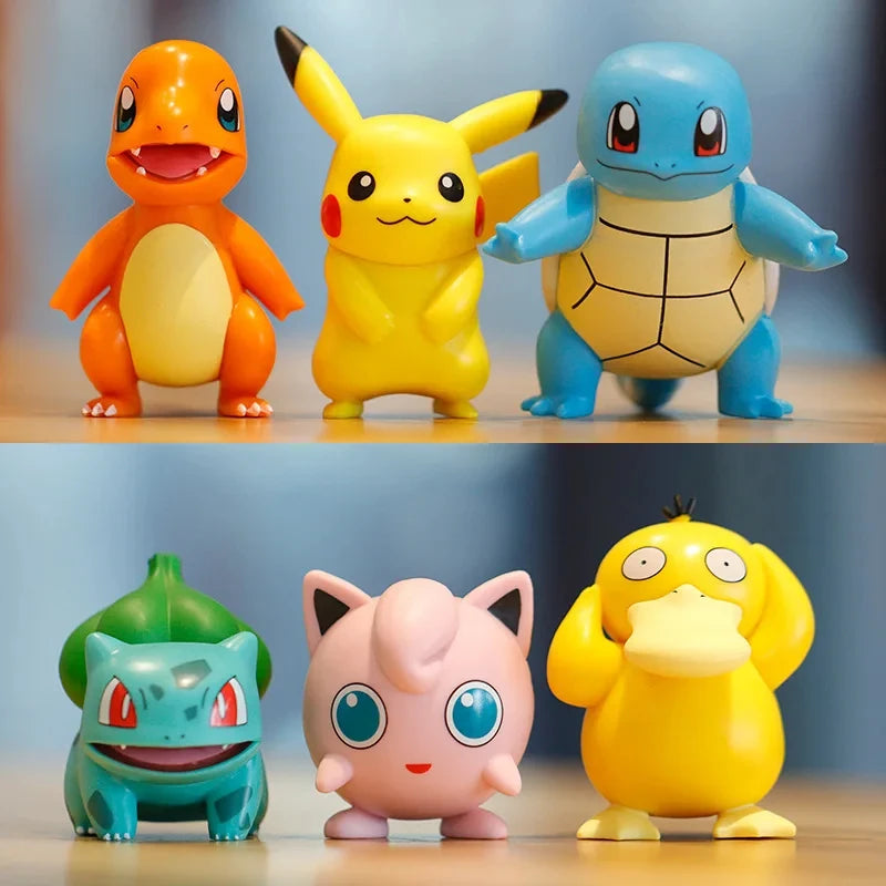 Pokemon Anime Figures Set - Pikachu Charmander Psyduck Squirtle Jigglypuff Bulbasaur Kids Collectible Toys