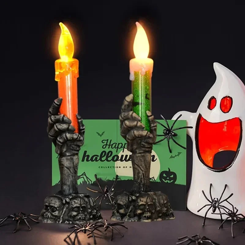 Halloween Ghost Skeleton Decoration with LED Luminous Candle Light - Plastic Props