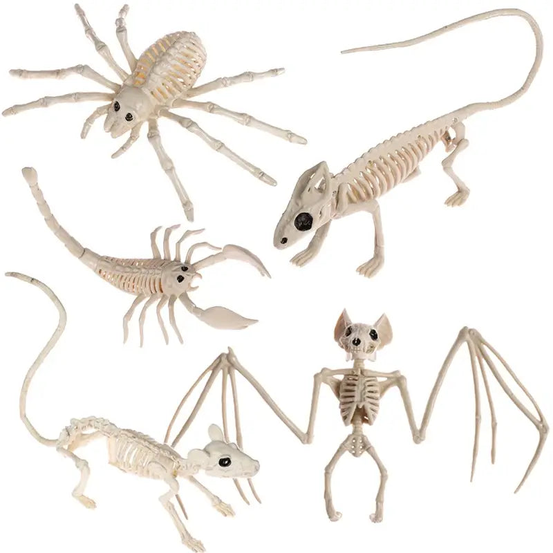 Halloween Animal Skeleton Bones Decor Set - Creepy Spider Bat Mouse Lizard Props
