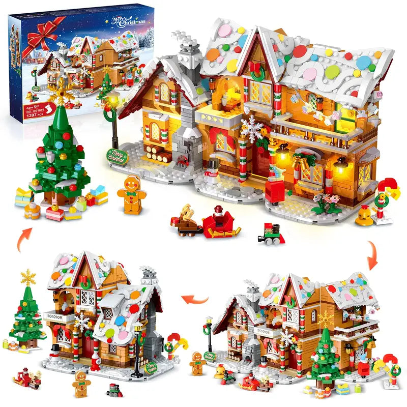 Christmas Gingerbread House Building Toy with LED Lights - 3 Style Modes for Kids & Adults