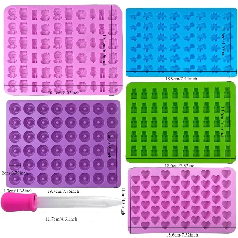 Gummy Bear Candy Mold Kit with 2 Droppers - Silicone Non-Stick Chocolate & Jelly Molds, Multi-Shape Kitchen Tool Set