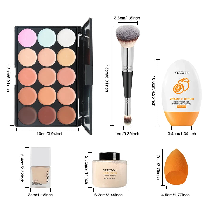 Women Face Makeup Set with Foundation, Powder, Primer & Concealer - Waterproof & Long-Lasting