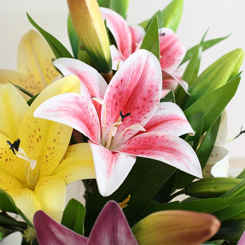 Artificial Lily Branch Flowers - Real Touch White Fake Flowers for Wedding Garden Home Decor