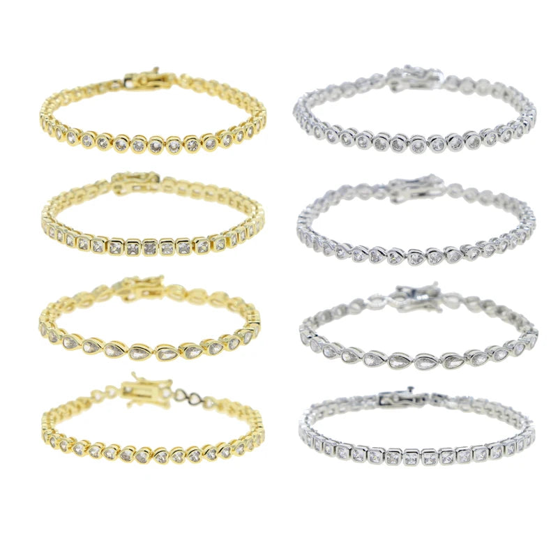 Geometric Bezel Cubic Zirconia Tennis Chain Bracelet for Women, Classic Fashion Jewelry