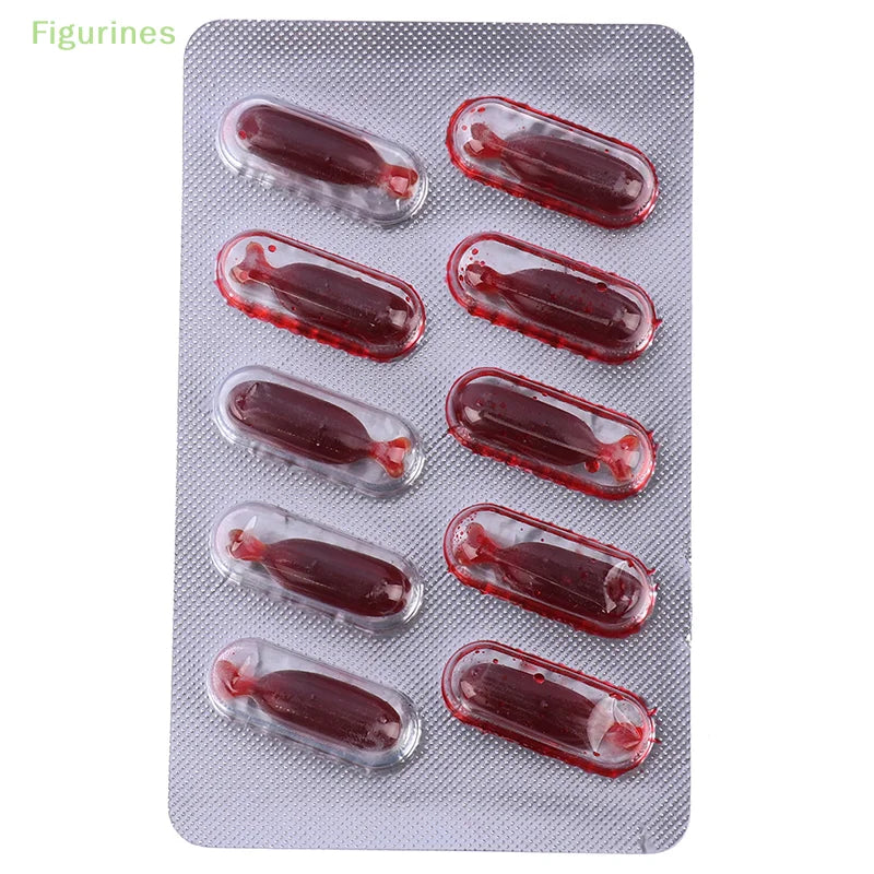 Fake Blood Capsules Set for Halloween Makeup & Pranks - 10 Edible Wound Effects