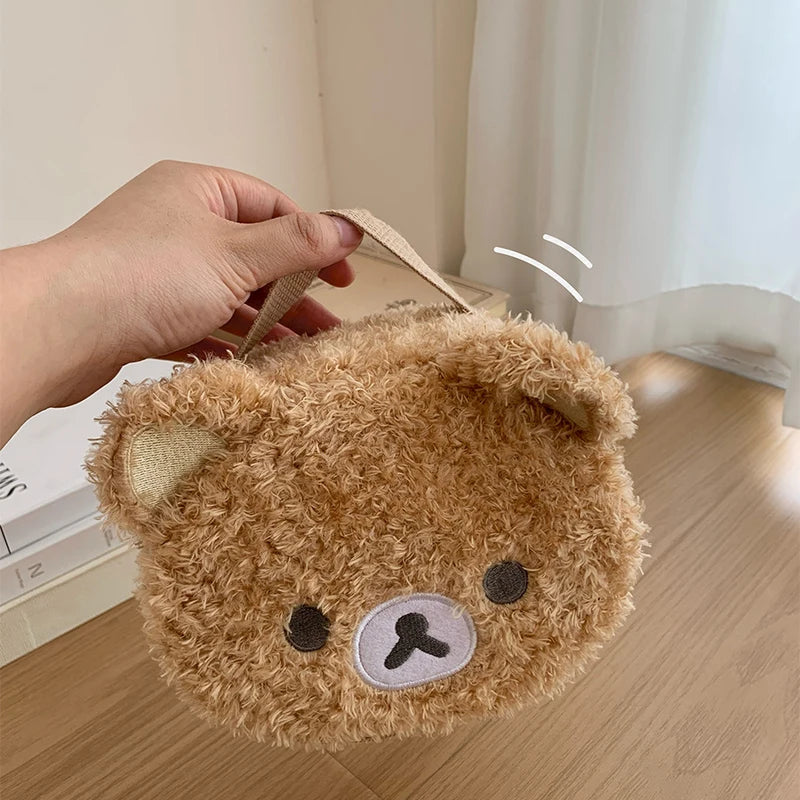 Cute Bear-Shaped Plush Cosmetic Bag with Multi-Compartment Jewelry Organizer - Travel Makeup Storage Pouch