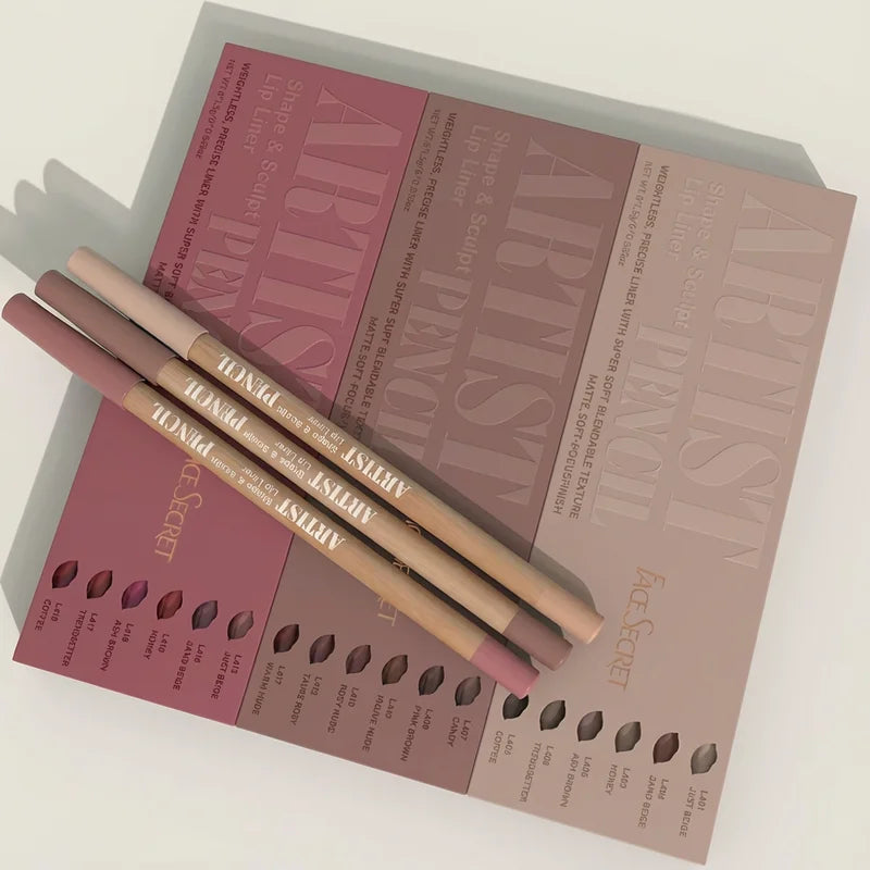 Velvet Matte Lip Liner Set 6 Colors Long-Lasting Non-Drying Lip Pencils