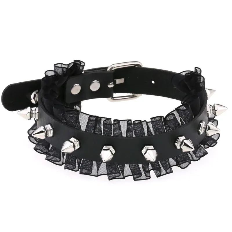 Leather Spiked Punk Collar Necklace for Women Men Gothic Jewelry