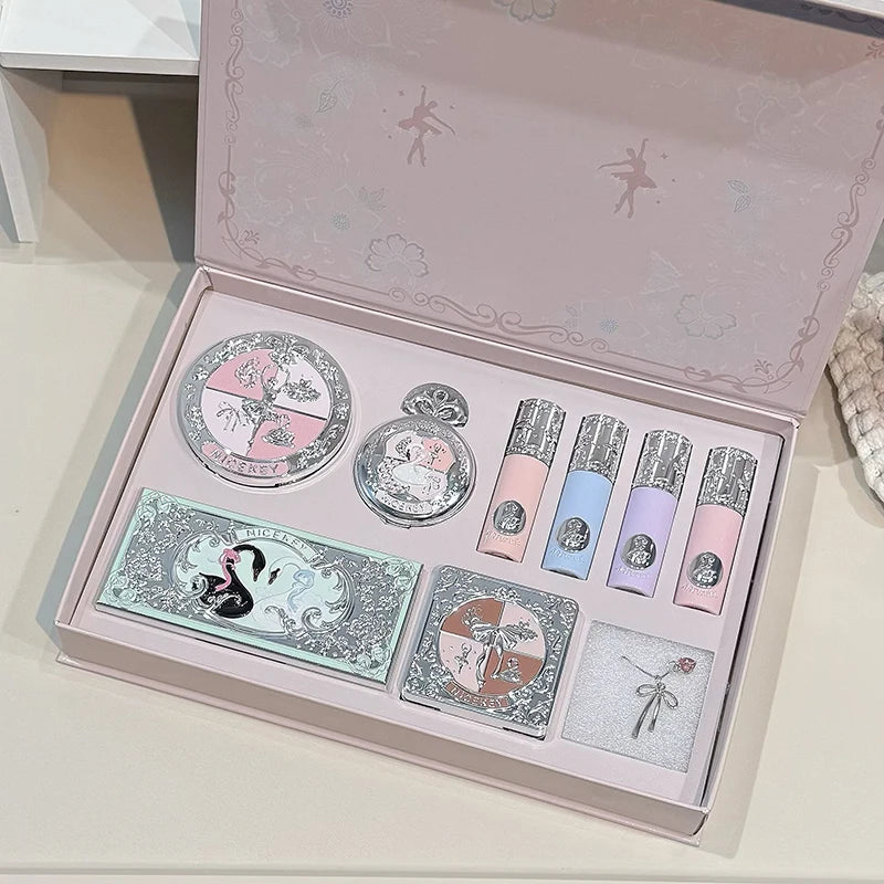 Pink Ballet Makeup Set with Lip, Blush, Eye & Contour Palettes + Necklace Gift