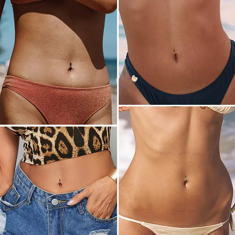 14G Stainless Steel Belly Button Ring with Clicker Hoop - Navel Piercing Jewelry