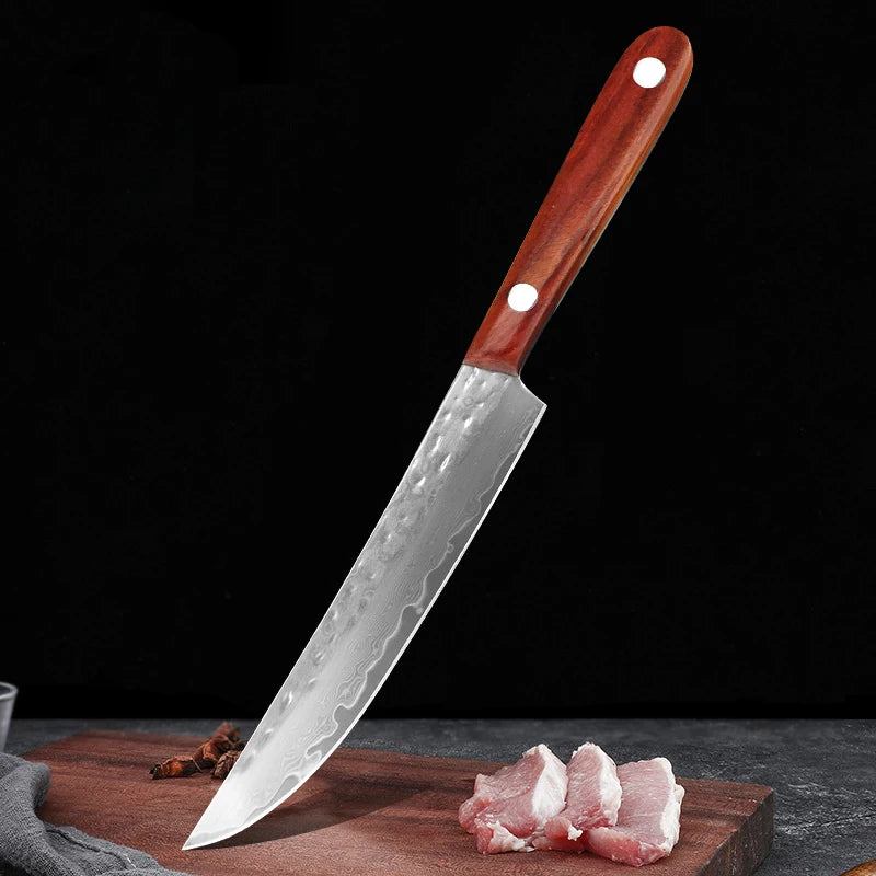 Damascus Steel Chef Knife with Wooden Handle - Handmade Kitchen Cutlery