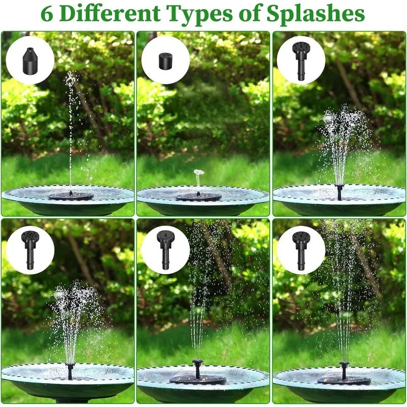 Outdoor Solar Fountain Pump Kit with 6 Nozzles for Garden Pond Decoration