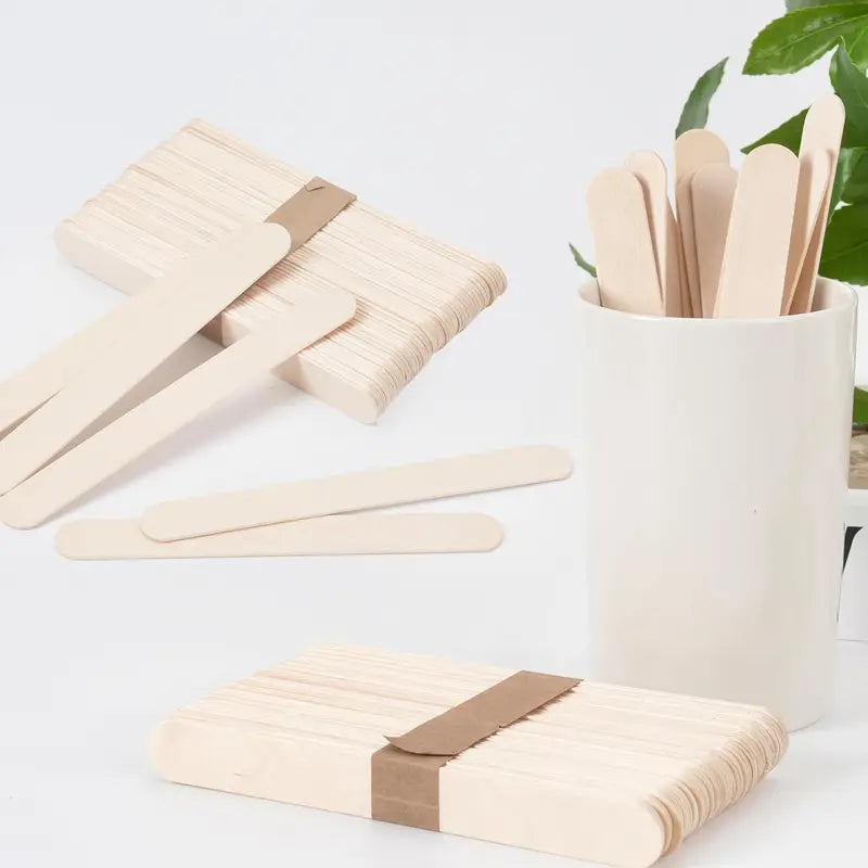 Disposable Wooden Waxing Tongue Depressor Sticks for Hair Removal - 50 or 100 Pieces