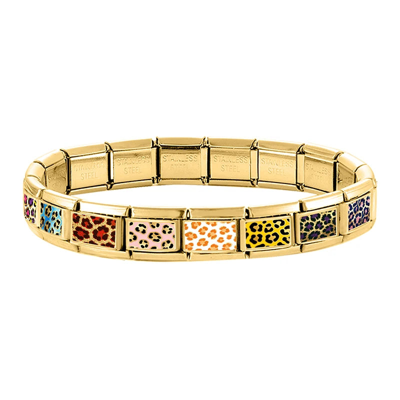 Y2K Style Colorful Leopard Stainless Steel Charm Link Bracelets for Women Men DIY Jewelry Making Gifts