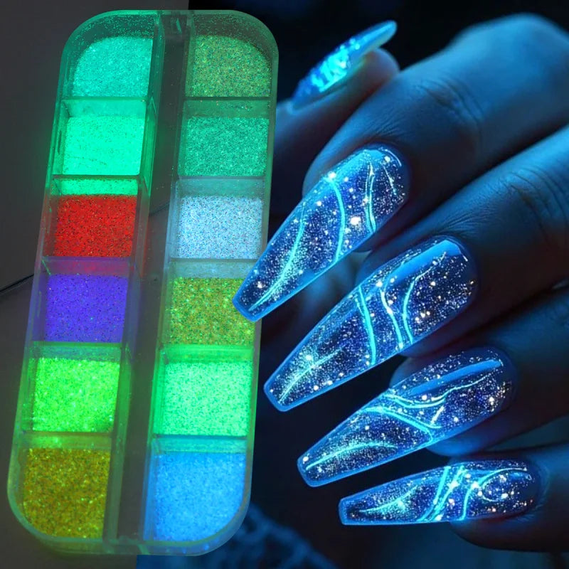 Glitter Nail Powder Set - 12 Colors Holographic Glitter Dust for Nail Art