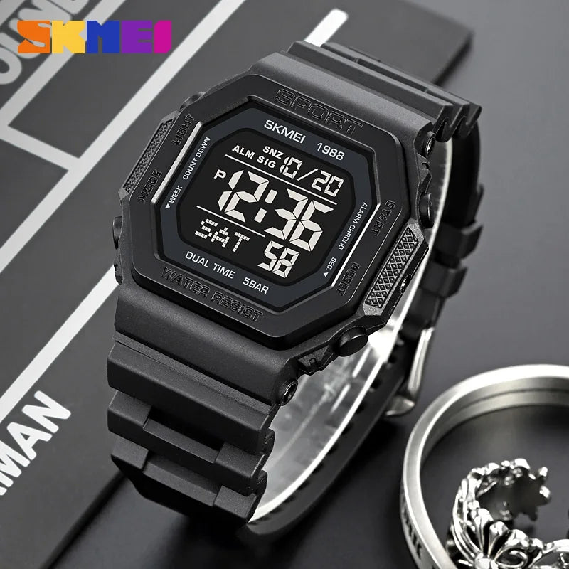 Digital Sport Wristwatch for Men Waterproof Countdown Chrono LED Display