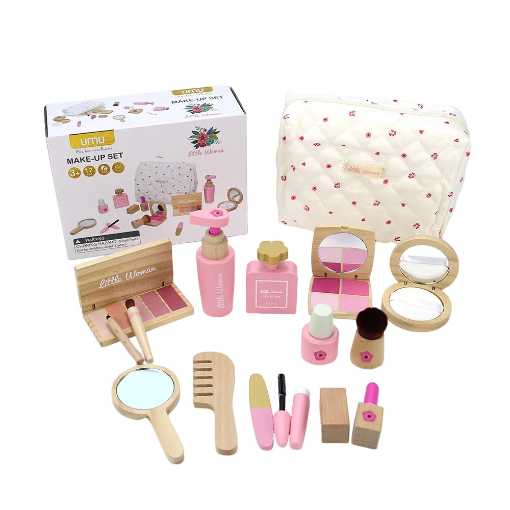 Wooden Pretend Play Makeup Toys Set for Girls - Cosmetology Role Play Kit