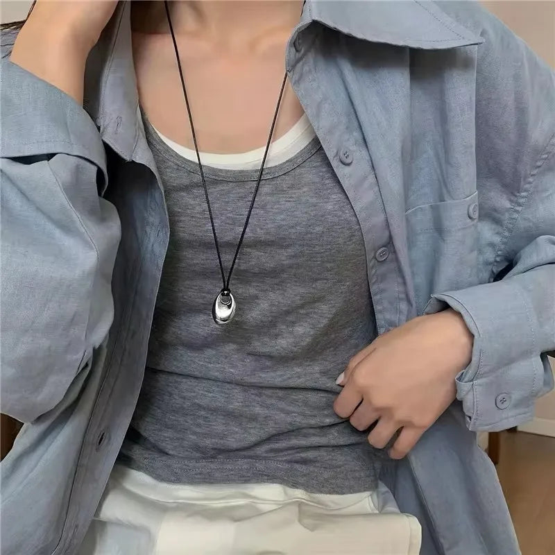 Geometric Metal Vortex Cross Pendant Necklace with Rope Chain for Men Women Beaded Jewelry
