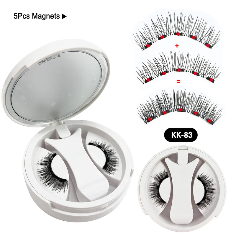 Magnetic False Eyelashes 3D Fluffy Faux Mink Reusable Makeup Kit with Mirror & Applicator