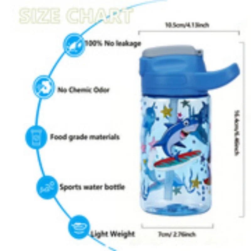 410ml Kids Dinosaur Water Bottle with Silicone Straw Leakproof Summer Drinking Cup